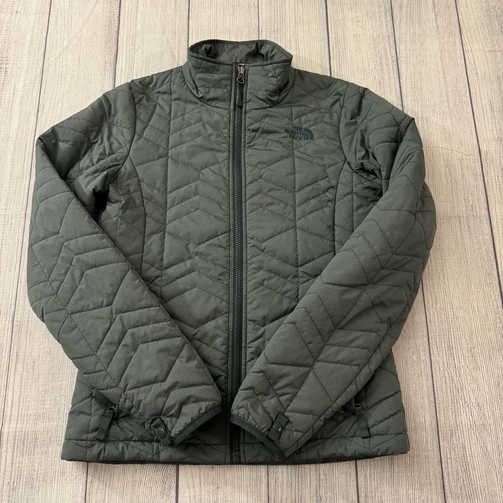 The North Face Womens XS Green Quilted Insulated Jacket Full Zip Lightweight
